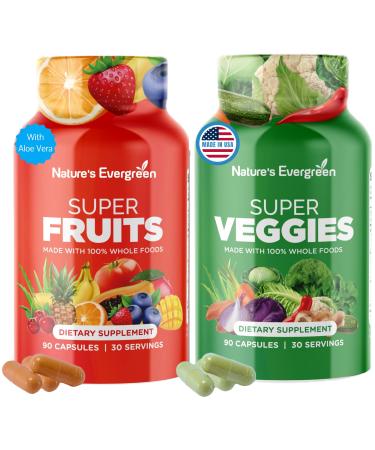 Fruits and Veggies Supplement - Nature Fruits and Vegetables Supplements - Vegan, Non GMO, Soy Free, Superfood Vitamins & Minerals Nutritional Balance - (Total 180 Capsules - Pack of 2) Made in USA