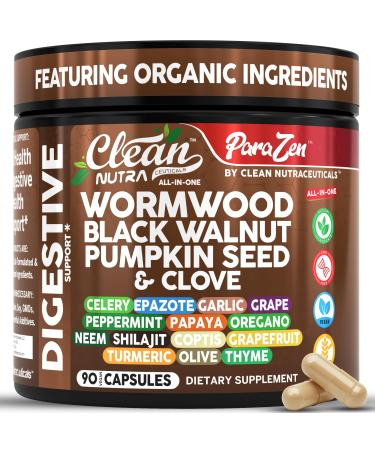 Clean Nutra Wormwood Black Walnut Pumpkin Seed Clove Oil Celery Garlic Grape Papaya Neem Diatomaceous Earth Womens Probiotic Gut Health Cleanse Detox Oregano Olive Turmeric Supplement Vegan Capsules