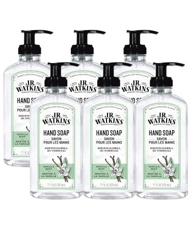 J.R. Watkins Gel Hand Soap, Scented Liquid Hand Wash for Bathroom or Kitchen, USA Made and Cruelty Free, 11 fl oz, Vanilla Mint, 6 Pack
