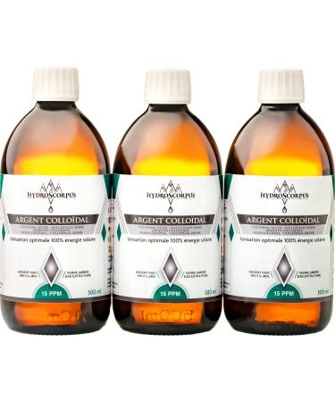 Colloidal Silver 15PPM BOTTLES GLASS 3x 500mL?Made in FRANCE?Oligo element Bio Available 100% Natural?Ionization 100% solar?Packaging 100% compostable …