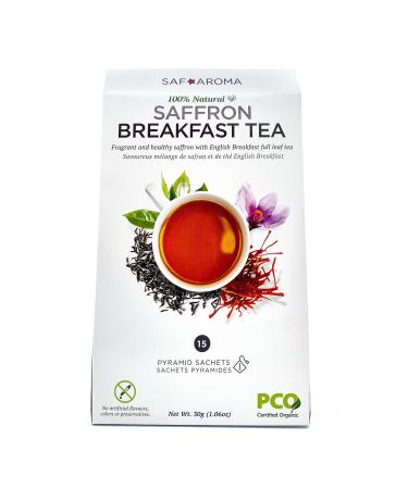 Safaroma Saffron Breakfast Tea - Organic Non-GMO and Ethically Sourced - Containing Premium Red Afghan Saffron Stigmas by Safaroma (30g - 15 Sachets) 1 Pack - 15 Sachets (Transparent & Naturally Made)