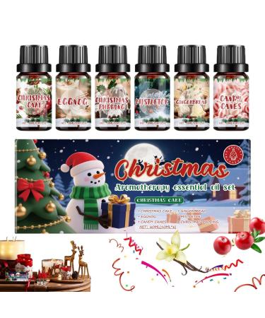 Bexdug Natural Aromatherapy Oil Set 6 Piece Set of Christmas Oils for Home Diffuser Air Freshener for Meditation Yoga Spa Purifier Bedroom Living Room Office