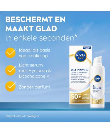 Beiersdorf AG NIVEA SUN UV Face 2in1 Primer Makeup Serum Sunscreen Face SPF 50+ Facial Serum with Hyaluronic Acid Without Perfume 30ml - Buy Online on GoSupps.com