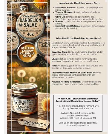 Dandelion Yarrow Salve Handcrafted by Naturally Inspirational (2oz Tin) 2 Ounce Tin - Buy Online on GoSupps.com