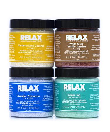 Epsom Salts for Soaking (4 Pack) Bath Salts 4 Ounce Sample Pack- Natural Dead Sea Salts Infused with Vitamins and Minerals- Soft Skin and Healing Safe for Spa Bath and Hot Tub