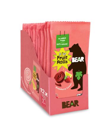 BEAR Sour - Real Fruit Yoyos - Strawberry-Apple No added Sugar All Natural non GMO Gluten Free Vegan - Healthy on-the-go snack for kids & adults 0.7 Ounce (Pack of 12)