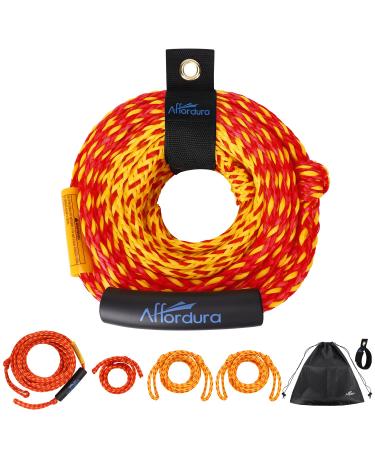 Affordura Tow Rope for Tubing 4 Sections Boat Tow Rope Tube Ropes for Tubing with Storage Bag and Rope Keeper 1-4 Rider Red