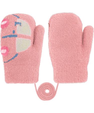 Cute Fox Knitting Short Full Finger Gloves for Toddler Kids | Thermal Plush Lining | 1-3 Yrs | Perfect for Winter, Cycling, Camping | Car/Pink - Buy Online on GoSupps.com
