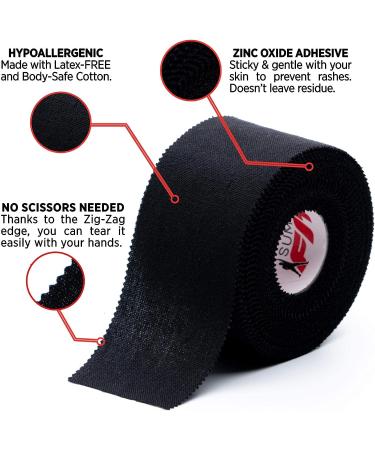 Black Athletic Tape Set - 3 Rolls + 1 Finger Tape for Enhanced Wrist, Ankle, and Hand Protection in Boxing, Football, and Climbing - Easy to Apply, No Sticky Residue - Buy Online on GoSupps.com