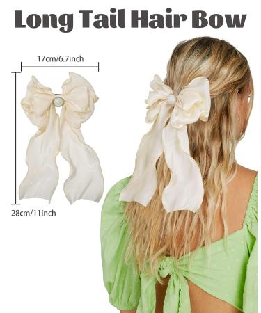 Silky Satin Big Bow Hair Barrette Set - 3PCS Champagne/Blue/Black Hair Clips for Women and Girls - Buy Online on GoSupps.com