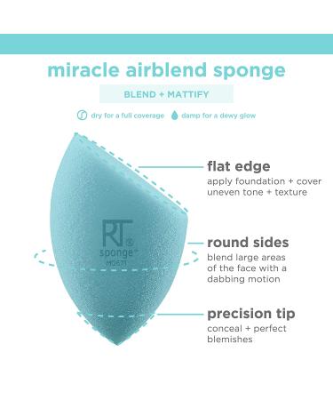 Real Techniques Airblend Beauty Makeup Sponge - Blue Matte Blender for Foundation & Cream Products - Medium to Full Coverage, Blends & Mattifies - 1 Count - Buy Online on GoSupps.com