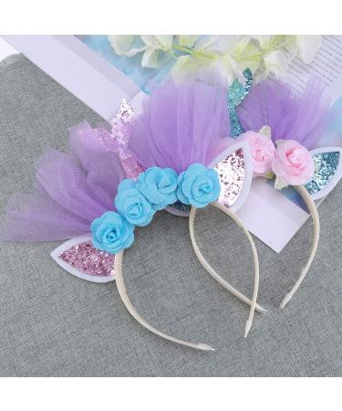 Lurrose Glitter Mermaid Headband Cute Cat Ear Hair Bands Mesh Hair Hoop Headdress Party Supplies Decorations for Baby Girls Kids (Blue) Picture 2 - Buy Online on GoSupps.com