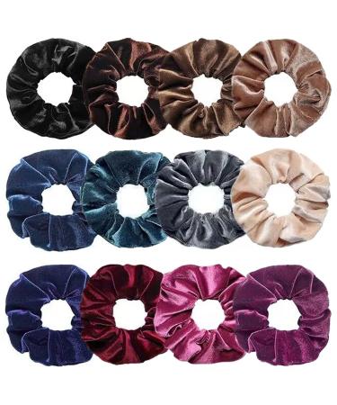 Senllori Velvet Scrunchies for Women Soft Elastic Hair Bands Hair Accessories 12 Pieces Dark Color 12 Pieces