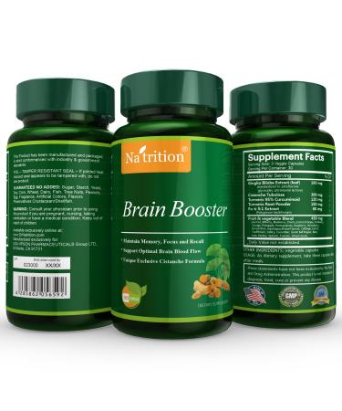 Natrition Brain Booster - Ginkgo Biloba Turmeric Cistanche Tubulosa Fo-ti Extract Blend - Natural Antioxidant Support for Brain Function - Clarity Focus and Memory Enhance - 90 Veggie Capsules