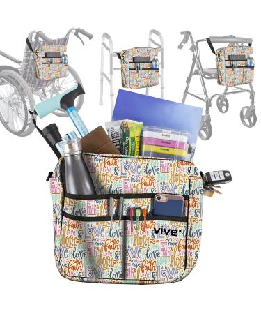 Vive Rollator Accessorie Bag - Universal Travel Tote Accessories for Wheelchair, Rolling Walkers, Transport Chairs, Mobility Scooters - Lightweight Handicap Medical Mobility Aid - Women, Seniors Faith