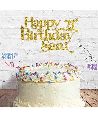 Cakeshop Cake Decoration Pack | Happy Birthday Premium Double Sided Glitter Card Cake Topper Sign & 25g Party Pack of Cake Sugar Sprinkles | Custom Name & Age Cake Decorations (Gold) Non-Prime Glitter Card: Gold - Buy Online on GoSupps.com