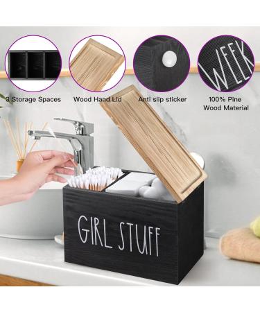 Mistod Tampon Holder - Stylish Bathroom Organizer for Pads & Tampons | Wood Storage Box with Tablet Lid - Black | Perfect Feminine Product for Shark Week & Bathroom Accessories - Buy Online on GoSupps.com