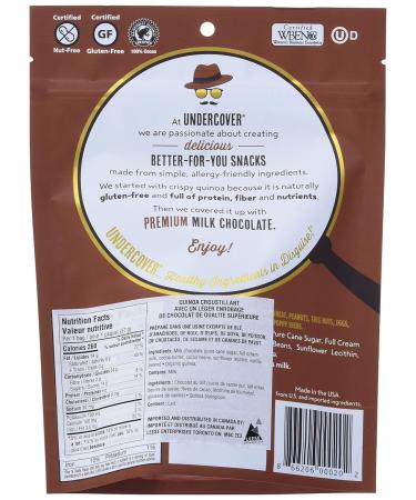 Undercover Chocolate Quinoa Crisps - Gluten Free Milk Chocolate Snacks | 8 Pack (2oz Bags) | Kosher & Nut Free - Buy Online on GoSupps.com