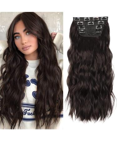 4PCS Hair Extensions Clip in Curly Synthetic Clip in Hair Extension 20 Inches Long Hair Clip in Extensions for Women Wavy Hair Pieces for Full Head (4# 4pcs) Black Brown