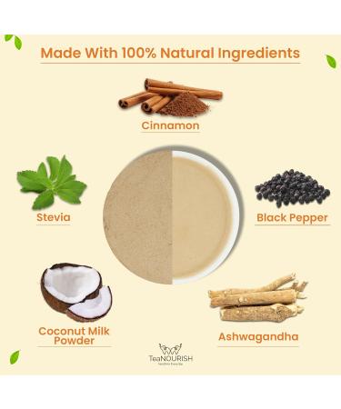 Teanourish Ashwagandha Coconut Latte | Caffeine-Free Herbal Tea | 100% Natural Indian Superfood | Relieves Stress & Supports Immunity | 100g Pack - Buy Online on GoSupps.com