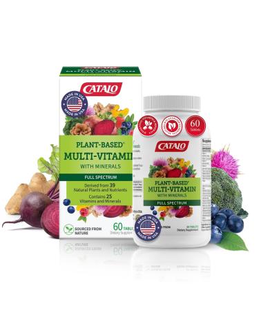 CATALO Multivitamin for Women & Men with Minerals Tablets Plant-Based Formula with 25 Essential Vitamins & Minerals Includes 39 Fruits Vegetables Mushrooms & Herbs 60 Tablet