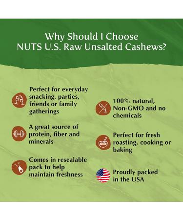 NUTS U.S. Raw Unsalted Cashews - Whole Kernels, No Shell - 1 lb Pack | Fresh, Unroasted, Natural Bulk Cashews - Buy Online on GoSupps.com