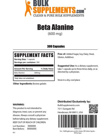 Beta Alanine Capsules for Workout Recovery - 300 Gelatin Capsules for Muscle Recovery - BulkSupplements.com - Buy Online on GoSupps.com