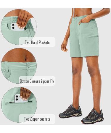 Viodia Women's Quick Dry Hiking Cargo Shorts - Lightweight & Stretchy with Zipper Pockets | Large Greyish Green - Buy Online on GoSupps.com