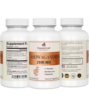 EssenceCraft Natural Products Ashwagandha 2100mg High Potency Root Extract Adaptogenic Herbal Supplement Energy Mood & Focus Support with L-Theanine Rhodiola & B5 100 Capsules - Buy Online on GoSupps.com