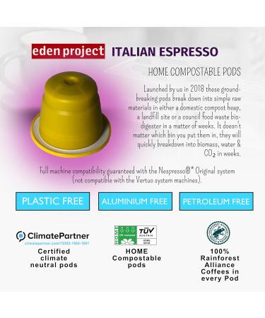 THE EDEN PROJECT 100 ITALIAN ESPRESSO Home Compostable Coffee Pods - Compatible with Nespresso Original system coffee machines - EXTRA VALUE 100 POD PACK Italian Espresso 100 count (Pack of 1) - Buy Online on GoSupps.com