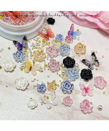 6 Boxes 3D Butterfly Rose Flower Nail Charms - Pink, Black, Blue Mix - Buy Online on GoSupps.com