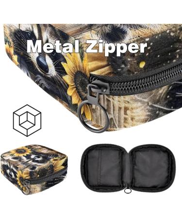 MuooouM Portable Storage Bag for Women - Cat & Sunflower Motif | Menstruation Cup & Bandages Organizer | Stylish & Functional for Teens & Girls - Buy Online on GoSupps.com