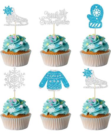 Gyufise 30Pcs Little Snowflake Cupcake Toppers Glitter Skate Shoe Gloves Sweater Cake Topper Decorations for Snowflake Theme Winter Wonderland Baby Shower Birthday Party Supplies Blue Little Snowflake Blue - Buy Online on GoSupps.com