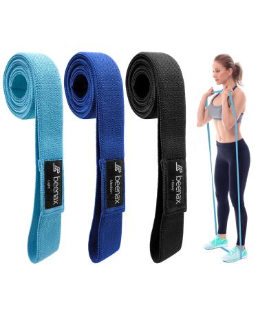 Beenax Fabric Resistance Bands (Set of 3) Long/Short Exercise Bands for Women Loop Bands with 3 Resistance Levels for Workout Fitness Stretching Pull Up Leg Glutes Squat and Strength Training Long (Black Navy Blue)