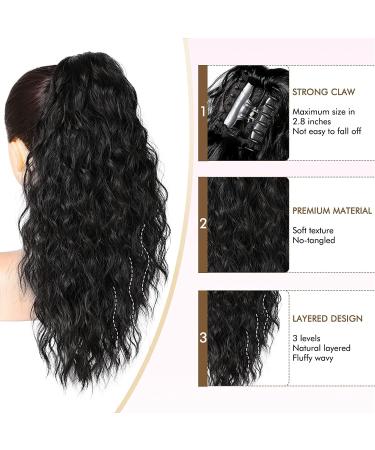 PORSMEER Ponytail Extension Claw Clip Ponytail Hair Extensions Black Natural Looking Long Curly Wavy Multi Layered Fluffy Synthetic Hairpiece for Women Girls Daily Wear or Party 18inch - Buy Online on GoSupps.com