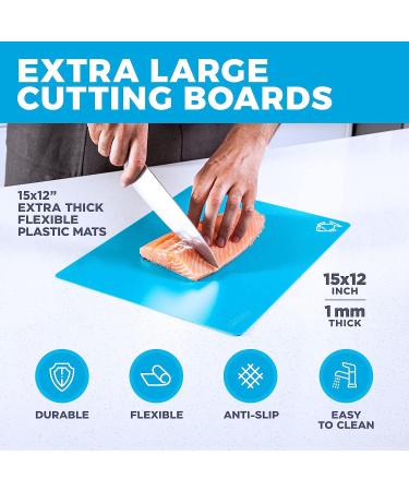 Set of 4 Extra Thick Flexible Plastic Cutting Board Mats with Food Icons & EZ-Grip Waffle Back - Chopping Board Set with Textured Waffle Grip Bottom - Large Vibrant Mats for Anti-Slip Slicing - Buy Online on GoSupps.com