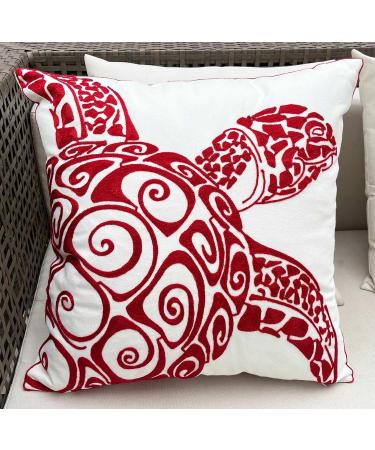 DECOPOW Embroidered Nautical Decor Pillow Cover 18 Square Canvas Pillow - Red Seaturtle Design - Buy Online on GoSupps.com