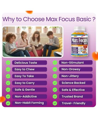 Max Focus Gummies for Kids & Teens with Omega 3 DHA Brain Focus Supplement for Kids Memory Attention Concentration & Clarity Support Delicious Orange Flavor 60 Gummies - Buy Online on GoSupps.com