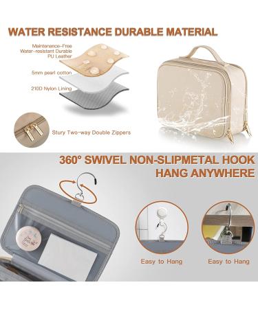 Elviros Travel Toiletry Bag for Women & Men - Large Hanging Leather Makeup Organizer - Water-Resistant Cosmetic Case - Beige (Medium) - Buy Online on GoSupps.com