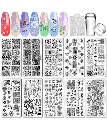 Biutee Nail Stamping Plates Kit with 1 Stamper and 1 Scraper Templates Tree Flower Animal Snowflake Image Stencils Vintage Ethnic Plate Stamp Art for Manicure