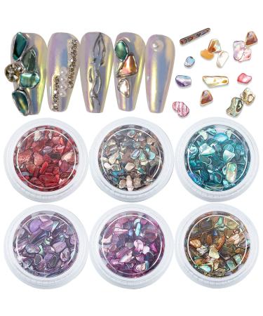Niceneeded 6 boxes Nail Art Shell Slices 3d colorful Seahell Nail Art Glitter Slices for Nail Art Supplies irregular shell for nail art decorations