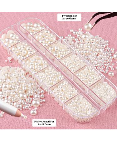 2700 Pcs Flat Back Pearls Kit - White & Beige Half Round Pearls with Pickup Tool for Nail Art, Face Makeup, and Crafts - Buy Online on GoSupps.com
