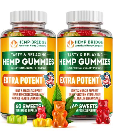 Hempbridge Hemp Gummies - 2 Pack - Made in USA - Safe and Natural Omega 3 Supplement with Hemp Oil for Pain and Inflammation Relief - Max Value in Each Gummy - Vitamins B & E and Omega 3, 6, 9 60 Count (Pack of 2)