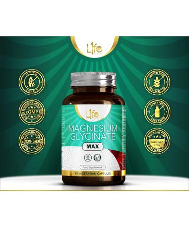 LN Magnesium Glycinate Capsule | 90 Vegan Magnesium Bisglycinate Supplements | 1250mg Providing 250mg Elemental Magnesium Per Dose | Non-GMO Gluten Free Allergen Free - Buy Online on GoSupps.com