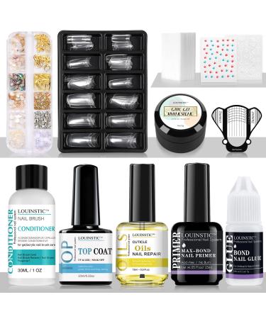LOUINSTIC Acrylic Nail Supplies Set - with Acrylic Nail Primer French Nail Tips Nail Glue Brush Conditioner Top Coat Cuticle Oil Nail Rhinestones and Glue Gel Kit for Acrylic Nails Art - Buy Online on GoSupps.com