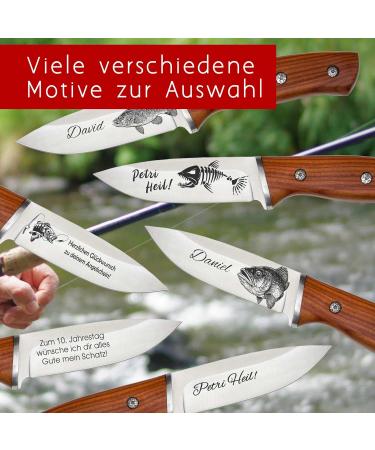 Personalized Wolfs-Like Fishing Knife for Men | Engraved Gift for Anglers | High-Quality Stainless Steel & Leather Sheath | Perfect for Birthdays Christmas Father's Day - Buy Online on GoSupps.com