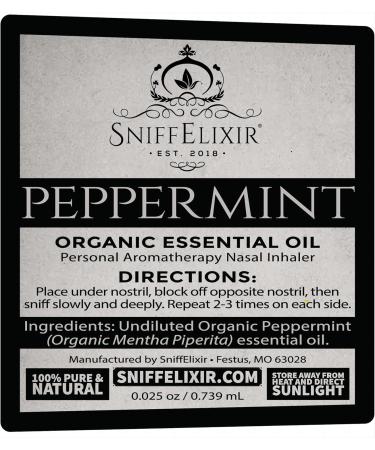 SniffElixir Peppermint Aromatherapy Nasal Inhaler Stick Essential Oil Inhaler Made with USDA Certified Organic Essential Oils Cool Refreshing Mint Aroma - Buy Online on GoSupps.com