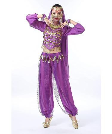 ORIDOOR Women's Halloween Costume Set | Belly Dance Crop Top & Pleated Harem Pants | 5-Piece Outfit for Dress Up Party | One Size | Purple - Buy Online on GoSupps.com