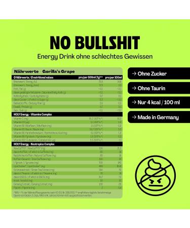 Holy Energy Gaming Booster 'Gorillas Grape' - Vegan Focus Drink with Green Tea & Newcaff | 50 Portions of Natural Grape Flavor - Buy Online on GoSupps.com
