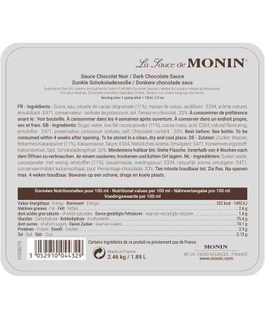MONIN Premium Dark Chocolate Sauce 1.89L for Frappes Desserts Cocktails Hot Chocolates and Garnishes..Vegan-Friendly Allergen-Free. 100% Natural Flavour - Buy Online on GoSupps.com